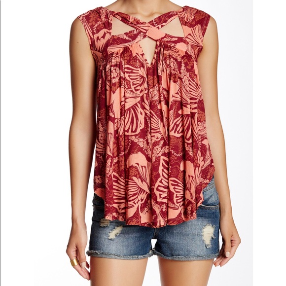 Free People Tops - Free People Sugar Cane Criss Cross Tunic Cherry